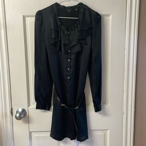 Ted Baker London Women's Silk Black Long Sleeve Ruffle Shirt Dress Size 6